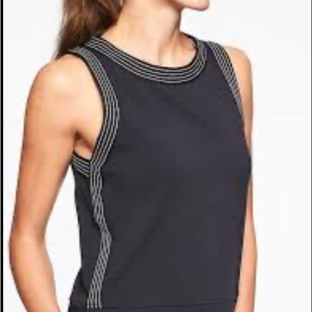 Athleta Black Track Star Tank Top with White Trim